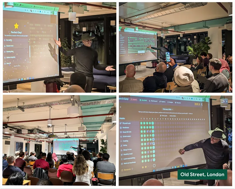 James Prosper presenting the Guilt-Free Performance Method at AI Builders London